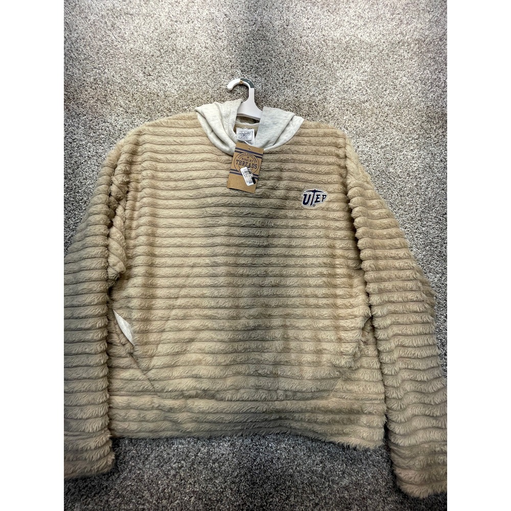 Rivalry Threads Hoodie Kids M Tan NEW UTEP Miners Faux Fur Pullover